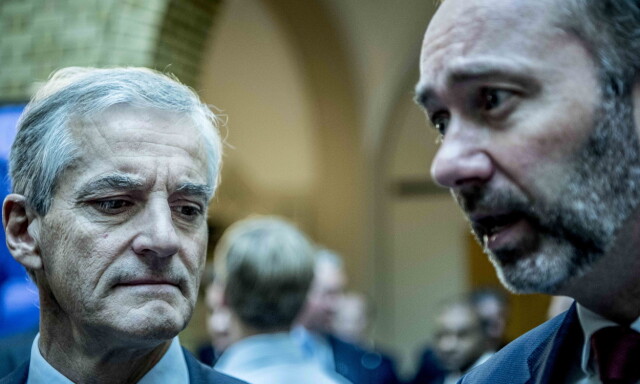 Oslo, 20171012: Trond Giske og Jonas Gahr STør etter at statsbudsjettet ble lagt frem. Statsbudsjettet2017. . Foto: Thomas Rasmus Skaug / Dagbladet